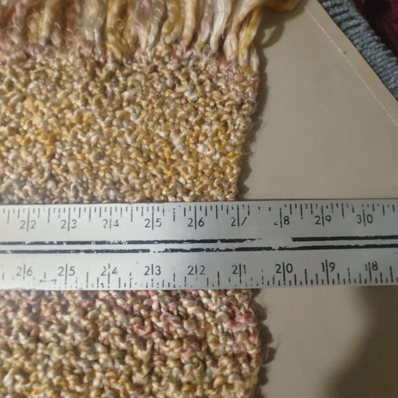 Handwoven Scarf Throw Pastel Textured Fringe  60 by 54 Tan Grey Mauve Multicolor - Picture 4 of 13